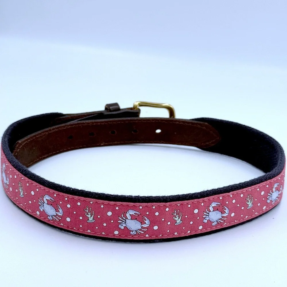 Vineyard Vines Kids Bright Pink Crab Canvas Leather Club Belt Size 24 USA Boys